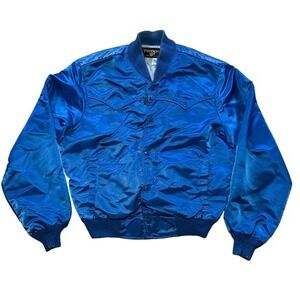 Vintage 70s 80s Tempco Quilted Bomber Jacket Snap Button Blue Western Style USA‎